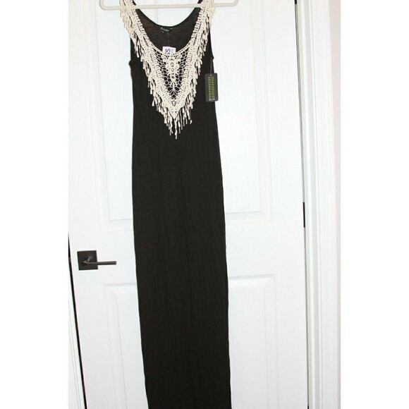 Just Love Maxi Dress Sleeveless Crochet Lace Black Ivory Womens Size M - Picture 1 of 6